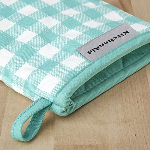 Image of KitchenAid Gingham Mini Oven Mitt 2-Pack Set, Aqua Sky, 5.5 inchx8 inch