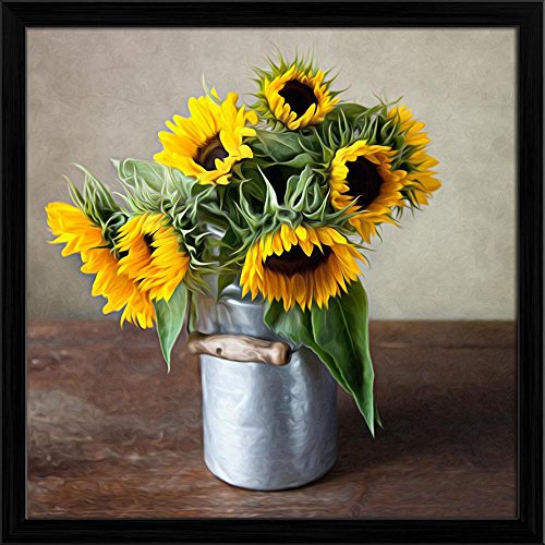 Image of ArtzFolio Sunflowers D1 | Premium Canvas Painting for Bedroom & Living Room | Black Wood Frame | 18 x 18 inch (46 x 46 cms)