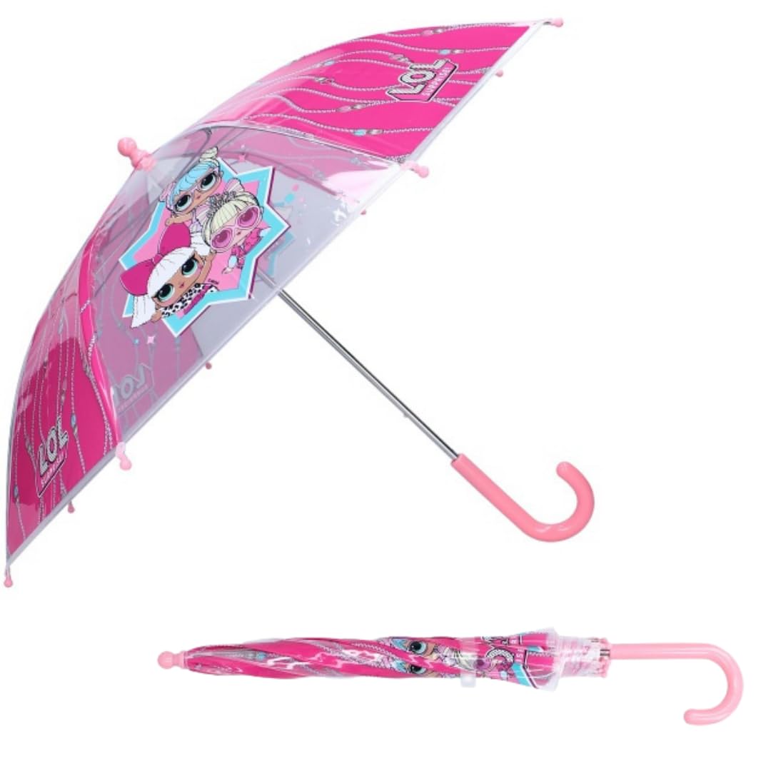 Mybagstory Girls Pink - Kids Umbrella - Lol Surprise - Kindergarten - Holiday - Umbrella - 28" - Gift Idea - Lightweight - Compact - Manual Open - Durable - Anti Pinch,