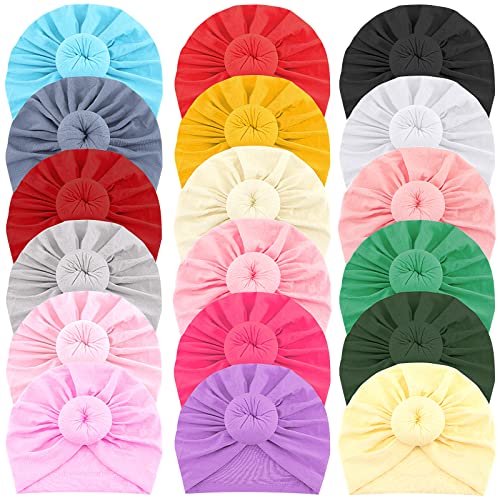 Jagely 18 Pieces Baby Turban Bun Knot Newborn Turban Hat Baby Headwrap Turban Hats Girl Toddler Hat Turban Boy Nursery Beanie Infant Turban Hospital #TOP13