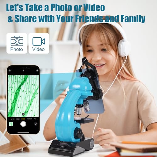Image of Little World Microscope for Kids, 100x - 1200x Science Kits for Kids Age 5-7 Age 8-12, Microscope Beginner Kit with Double LED & Phone Stand, Learning Resources Toys, Science Experiment STEM Kits