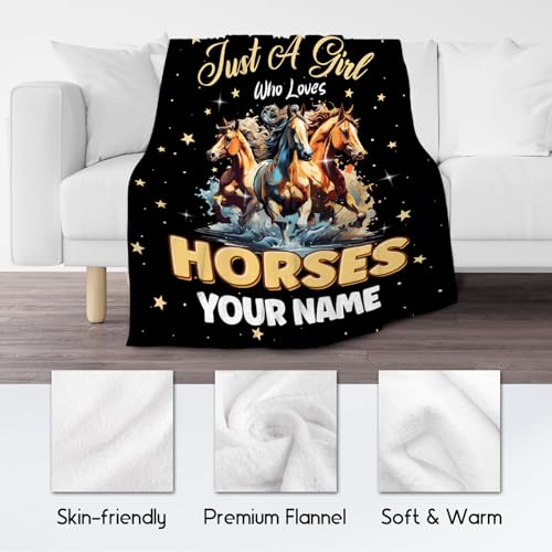 Custom Horse Blanket - 50x60 Inches Cute Throw Blanket for Kids - Black Soft Fuzzy Blankets for Couch & Office