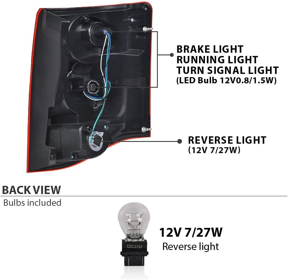 DOTCOM LED Tail Lights Assembly Pair Compatible With Dodge Grand Caravan 2011-2020 W/Bulb Rear Tail Brake Lamps 5182535AD 5182534AD CH2801199 CH2800199 Luces Traseras