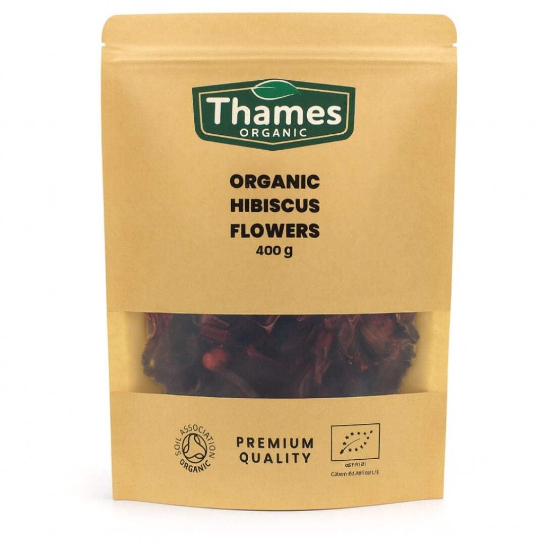 Organic Hibiscus Flowers-Certified Organic, Non-GMO, Vegan, No Additives, No Preservatives, Resealable Bag by Thames Organic 400g