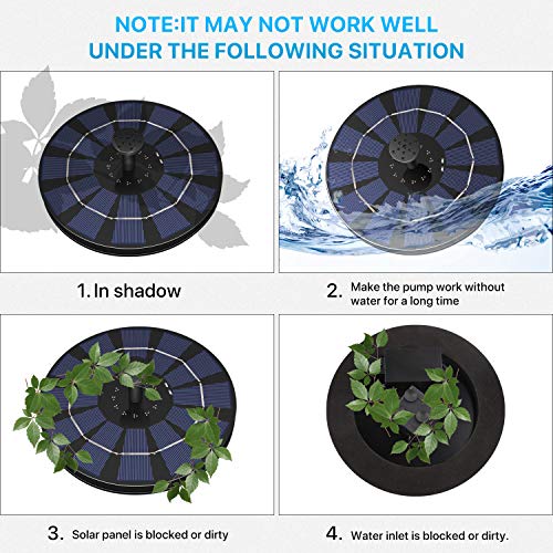 Sunrich Solar Powered Water Fountain Pump 2.5W- Bird Bath Power Fountains 1200mAh Battery Backup with 7 Nozzle, Free Standing Floating for Garden, Outdoor, Pond, Pool - Thumbnail 2