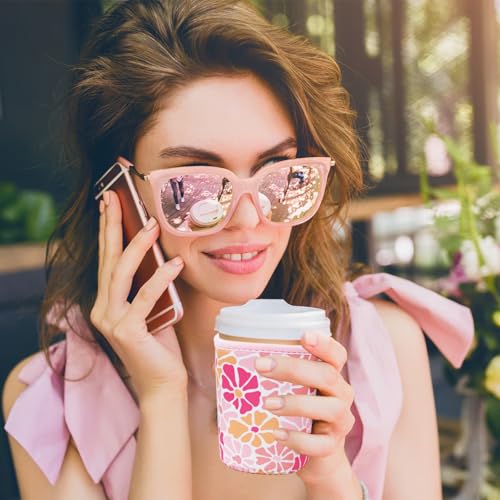 Image of Reusable Insulated Sleeve for Iced Coffee Cup, Coffee Neoprene Sleeve for Cold & Hot Drinks, Beverage Holder for Iced Coffee (Blush Petals, Small: 16-18oz)