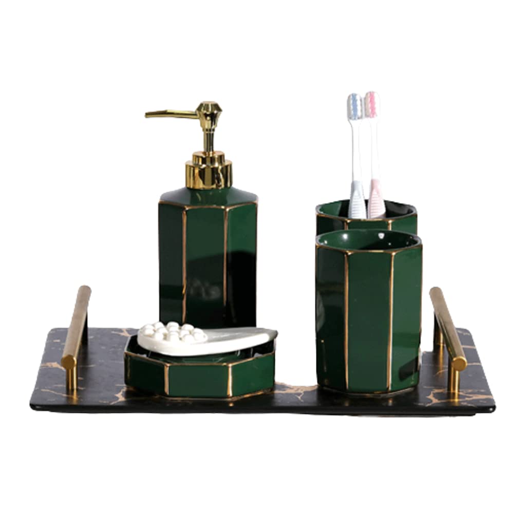 Set di Accessori da Bagno in Ceramica - 5 Pezzi Set di Dispenser di Sapone Eleganti per lavabo, arredo per la casa, Porta spazzolini, Vassoio per Bicchieri, Fla