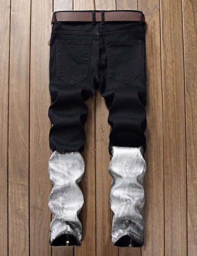 Men's Punk Style Ripped Slim Fit Paint Jeans with Bottom Zippers2