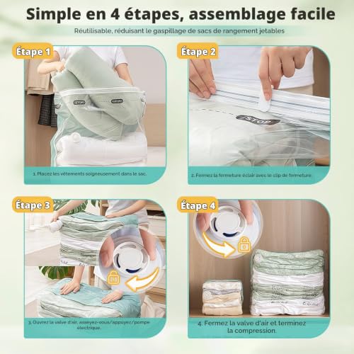 Focenat 4 Pièces Sac Sous Vide Vetement Aspirateur Cube, Grande capacité (80×100×38 cm), Réutilisable Housse de rangement sous vide, pour Vêtements Couettes Oreillers – vue 7