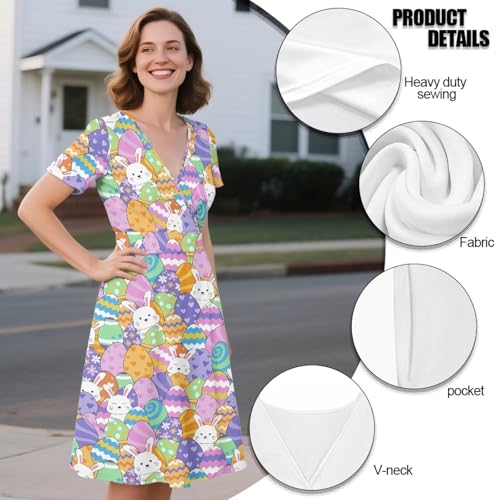 Image of Women's Summer Formal Dresses Short Sleeve Wrap V Neck Dresses Bridesmaid Wedding Guest Dress with Pockets
