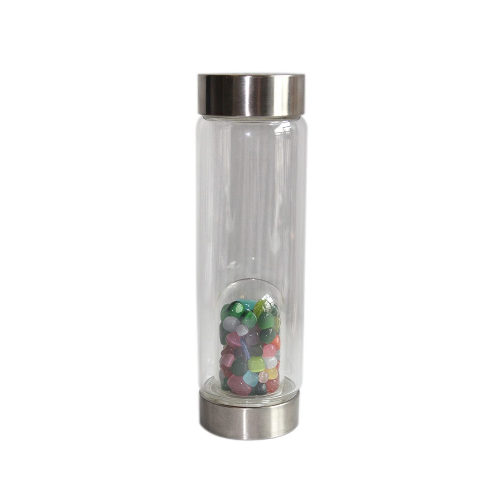 SAHKGYE Botella De Agua De Cristal Natural Botella De Agua con Piedras Preciosas De Cuarzo Healing Elixir Point Reiki Copa De Piedra De Grava con Gemas Removibles Y Funda Protectora (Color : Opal)