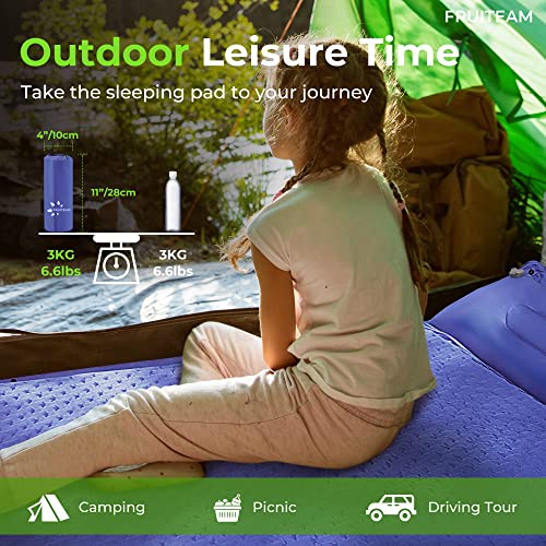 Image of FRUITEAM Double Sleeping Pad for Camping, Self Inflating Camping Pad, Camping Air Mattress, 2 Person Camping Mat with Pillow, Inflatable Foam Camping Pad for Backpacking, Hiking, Navy