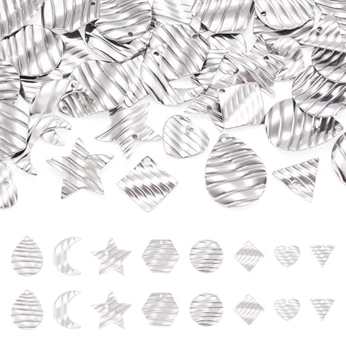 Sparkeads 48 ciondoli in acciaio inox a forma di cuore, stella, a goccia, piatti e rotondi, in metallo, per collane da donna, orecchini, creazione di gioielli fai da te, Acciaio inossidabile, Nessuna