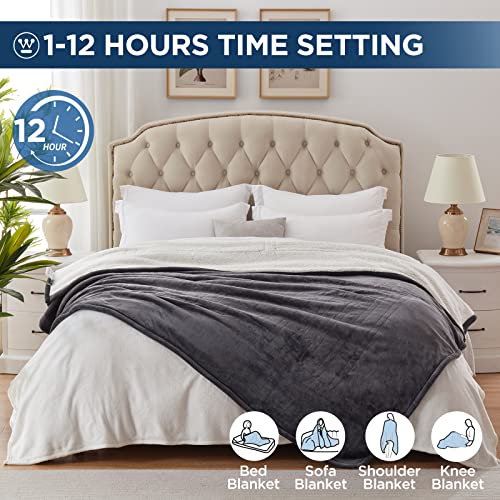 Westinghouse Electric Blanket Heated Blanket | 10 Heating Levels & 1 To 12 Hours Heating Time Settings | Flannel To Sherpa Reversible 84X90 Queen Size | Machine Washable, Charcoal #TOP3