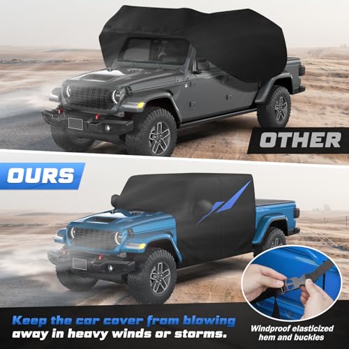 Image of Mixsuper Liner Car Cover for Jeep Gladiator JT 2020-2026, 7 Layers Waterproof Car Cover Accessories for Jeep Gladiator with Zipper Door, Windproof Straps, Reflective Strips, Anti-UV, All Weather