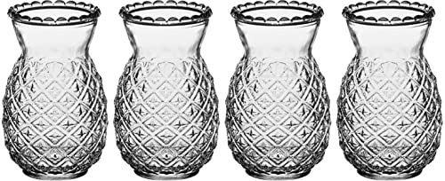 SHUVAR BAZAR Pineapple Glasses, 4 Pack - 20 Oz Tiki Glasses for Cocktails, Clear, Modern Bar Party Set with Straws