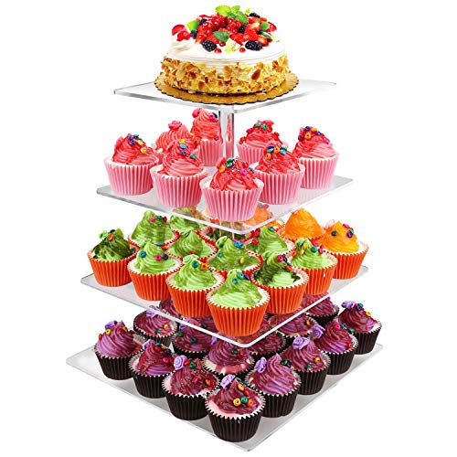 Gifbera 4-Tier Square Cake Cupcake Stand - Luxury Birthday Wedding Party Dessert Display