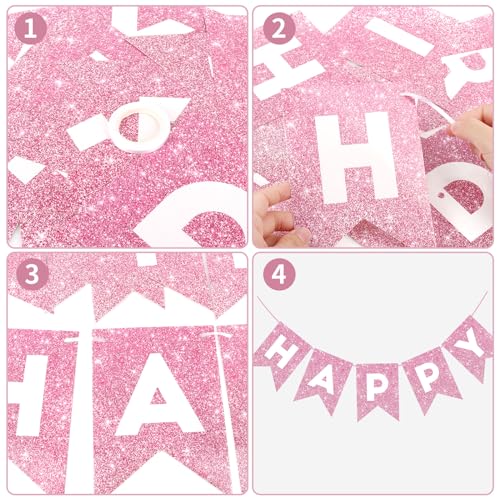 Image of Hooqict Happy Birthday Banner Pink Birthday Decorations for Girls Women 1st 2nd 3rd 13th 21th 30th Pink Party Banner Garland Sign Party Supplies Wall Porch Door Hanging Decor