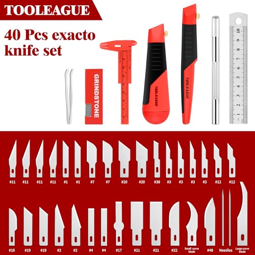 Image of TOOLEAGUE 40Pcs Craft Knife Set, Precision Hobby Knife | with Plastic Storage Case, CRV Blades, for Pumpkin Carving, Modeling