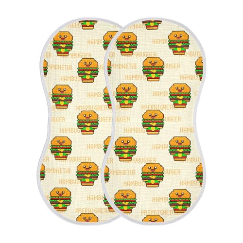 Pixel Burger Pattern Muslin Burp Cloths for Baby 4-Layer Absorbent Cotton Large 22