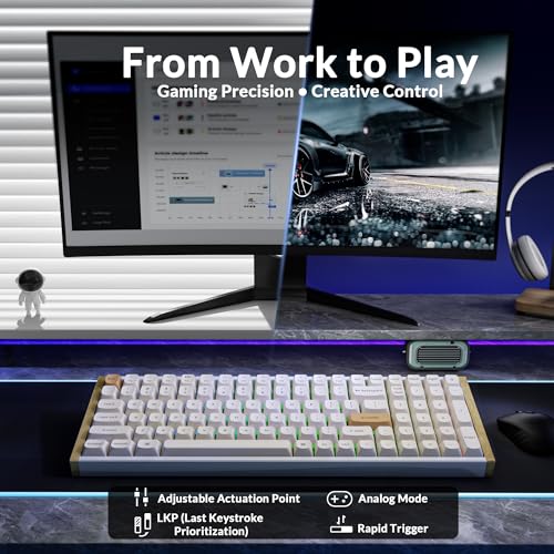 Image of Keychron K4 HE 96% Wireless Hall Effect Keyboard with Number Pad, Rapid Trigger Magnetic Switches, QMK Launcher, 2.4GHz /Bluetooth /Wired, Mac & Windows, Wood Accent Frame, White (Non-Shine-Through)