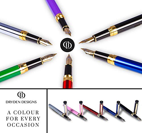 Dryden Designs Fountain Pen - Medium Nib 0.5Mm | Includes 24 Ink Cartridges And Ink Refill Converter | Calligraphy Pen, Consistent Writing, Smooth Flow, Left And Right Handed -Intense Black #TOP6
