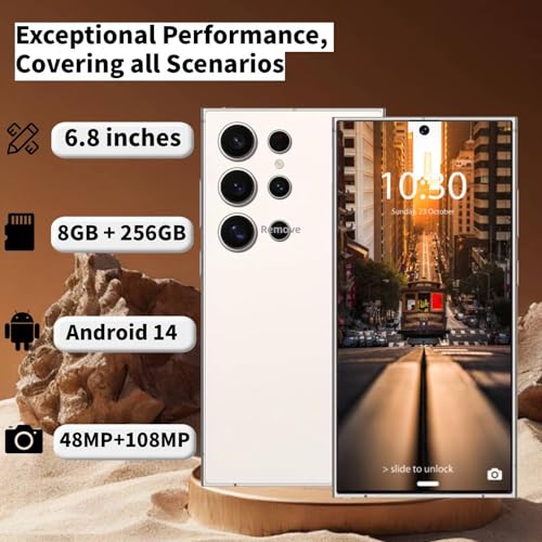 Image of Unlocked Phone 5G C24 Ultra 8GB+256GB Large Storage Smart Phone, Android 14 Cell Phone, 6800 mAh Battery Unlockedphone, 6.8-inch /Dual SIM [Works with T-Mobile, AT&T, Verizon] White
