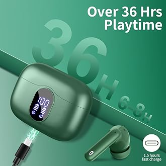 Wireless Earbuds, Bluetooth 5.3 Headphones In Ear with 4 ENC Noise Cancelling Mic, 2025 Bluetooth Earphones Mini HI-FI Stereo Sound, LED Display Wireless Headphones 36H Playtime IP7 Waterproof, Green