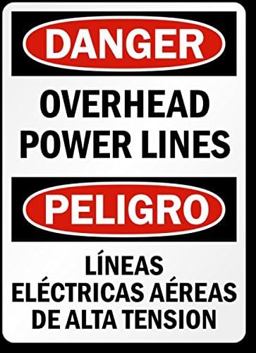 Letrero bilingüe "Danger - Overhead Power Lines" de SmartSign Aluminio de 12 x 18 pulgadas