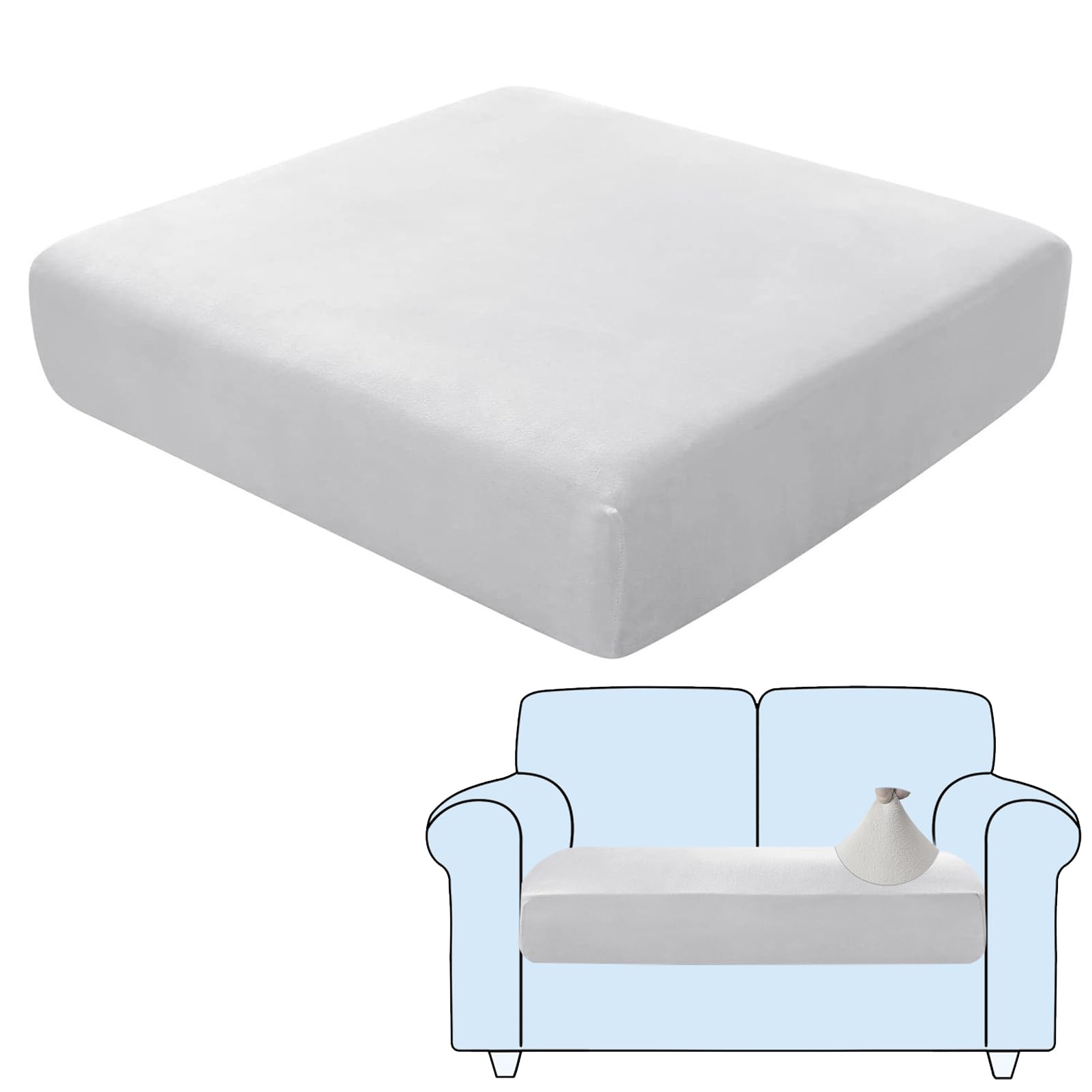 SHUOJIA Sofa Seat Cushion Covers, Stretch Velvet Sofa Cover, Non-Slip Couch Cushion Covers Replacement for Individual Cushion,with Elastic Fabric,Machine Washable (Light Grey,2-Seater)