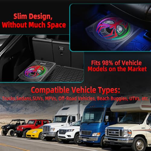 Image of 2026 Upgraded 1600W Car Subwoofers, 10 inch Ultra-Thin Powered Under-Seat Subs with Built-in Amplifier, (LPF /Gain /Bass Boost) RGB Ambient Lights, Independent Bass Knob, High Output Distortion-Free Audio
