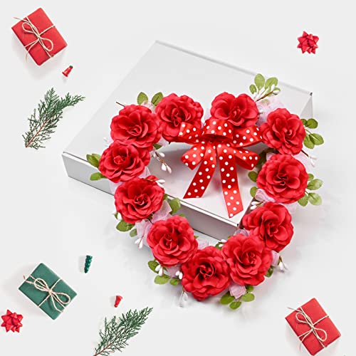 Vlorart Valentines Day Heart Shaped Wreath,14 Inch Floral Rose Artificial Valentine Wreath With Red Bow Spring Wreath For Front Door Decor Wedding Party As A Gift For Girlfriend Or Mother #TOP3