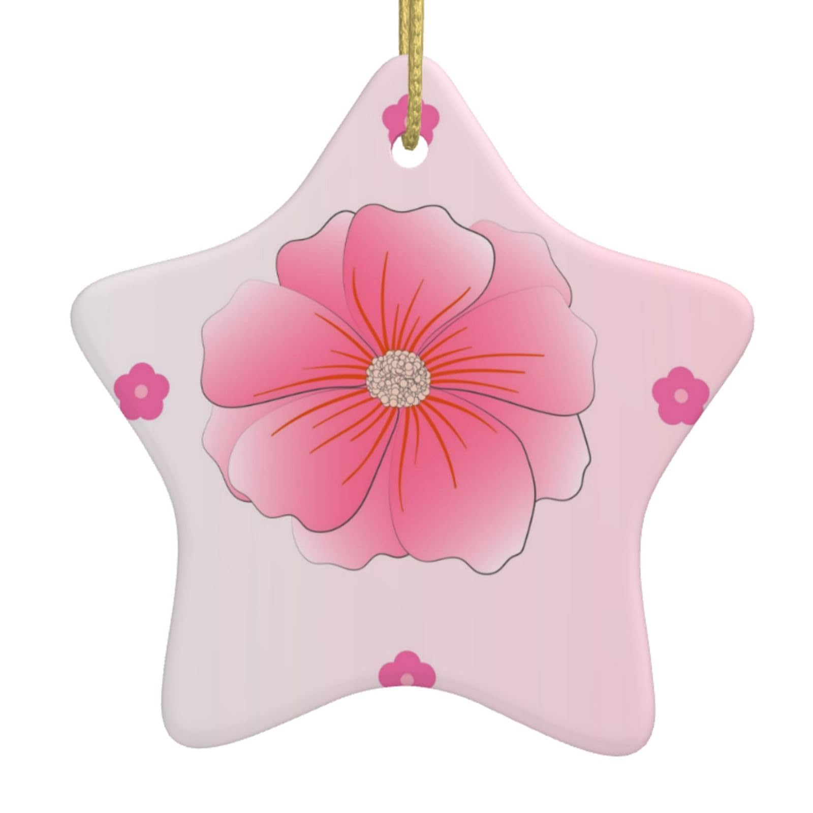 Blooming Carnations Christmas Ceramic Star Pendant with Punched Holes and Gold Wire Rope, Christmas Tree Home Decoration