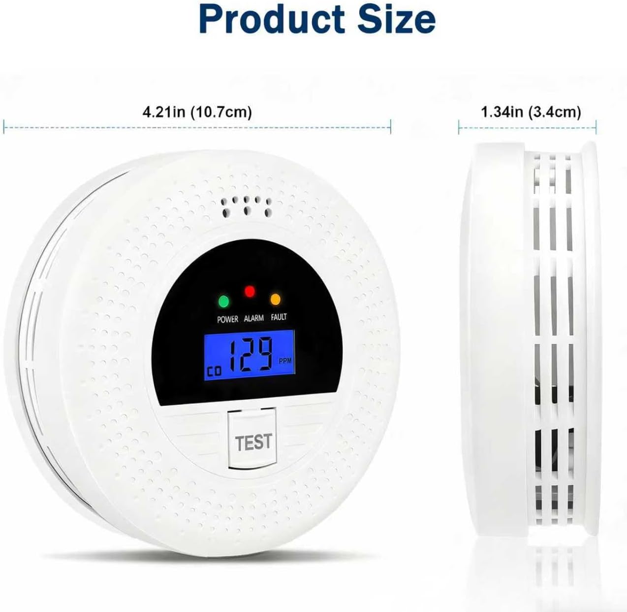 2-in-1 Combination Smoke and Carbon Monoxide Alarm - Battery Powered Detector with Digital Display, Test Button, 85dB Alert (Home & Office) - Image 4