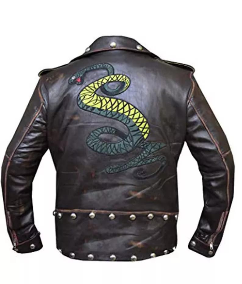 Mens vintage café racer Snake patch fall 3 real leather jacket3