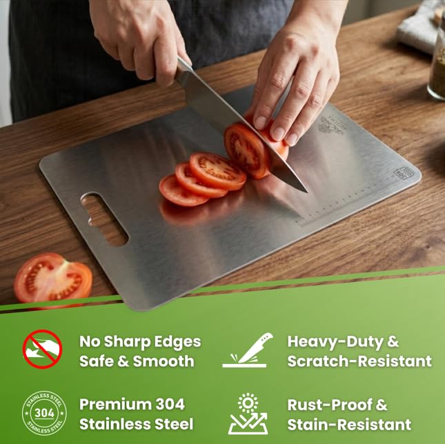 Image of Arteora Premium 304 Stainless Steel Chopping Board for Kitchen | Food Grade Steel | Anti-Bacterial, Rust-Proof, Odor-Free | Vegetable Cutting Board (Silver 35x25cm | Large)