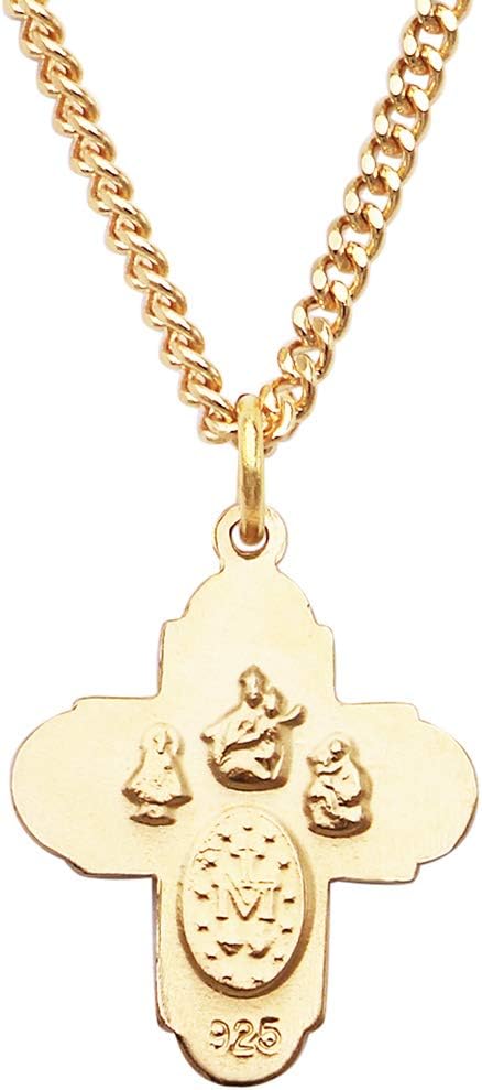 Rosemarie's Religious Gifts Small Four Way Cross with Holy Spirit Pendant Necklace, 18"