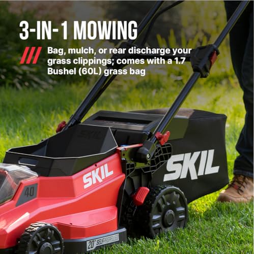 Image of SKIL PWR CORE 40 Brushless 40V 20-Inch Self-Propelled Mower Kit with Smart Caddy, Includes 6.0Ah & 4.0Ah Batteries and 150W Charger - SM2010C-24