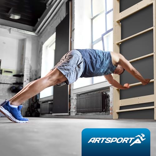 ArtSport Sprossenwand für Erwachsene – Indoor Klettergerüst aus Holz mit Klimmzugstange, stabile Kletterwand zur Wandbefestigung für Fitness & Training – Natur
