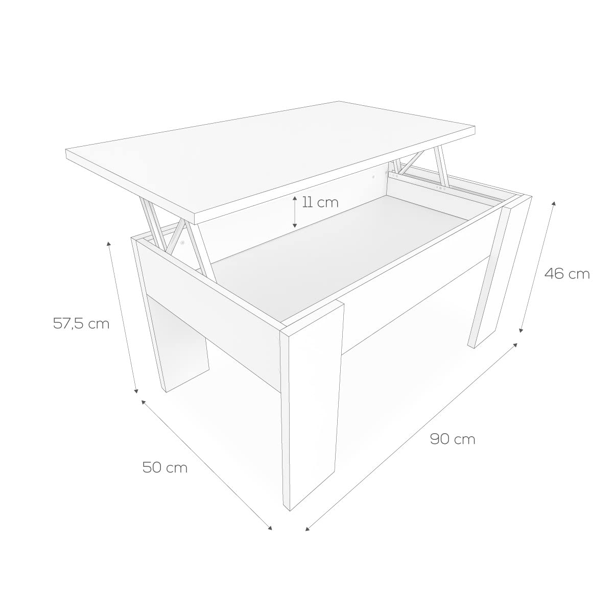 mattfy - Mesa de Centro para el Café/Té, Elevable, Mesita de Salón o Comedor, Color Wengue, Medidas: 90 cm (Ancho) x 50 cm (Fondo) x 46/57 cm (Alto)