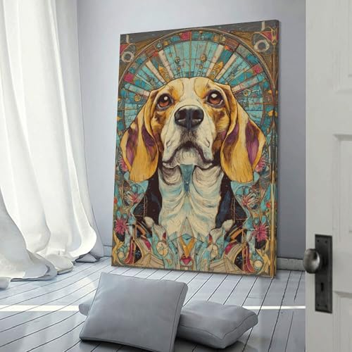 Tableau Beagle en vitrail sur toile POLIUAWS pour decoration murale de salon 60x90 cm