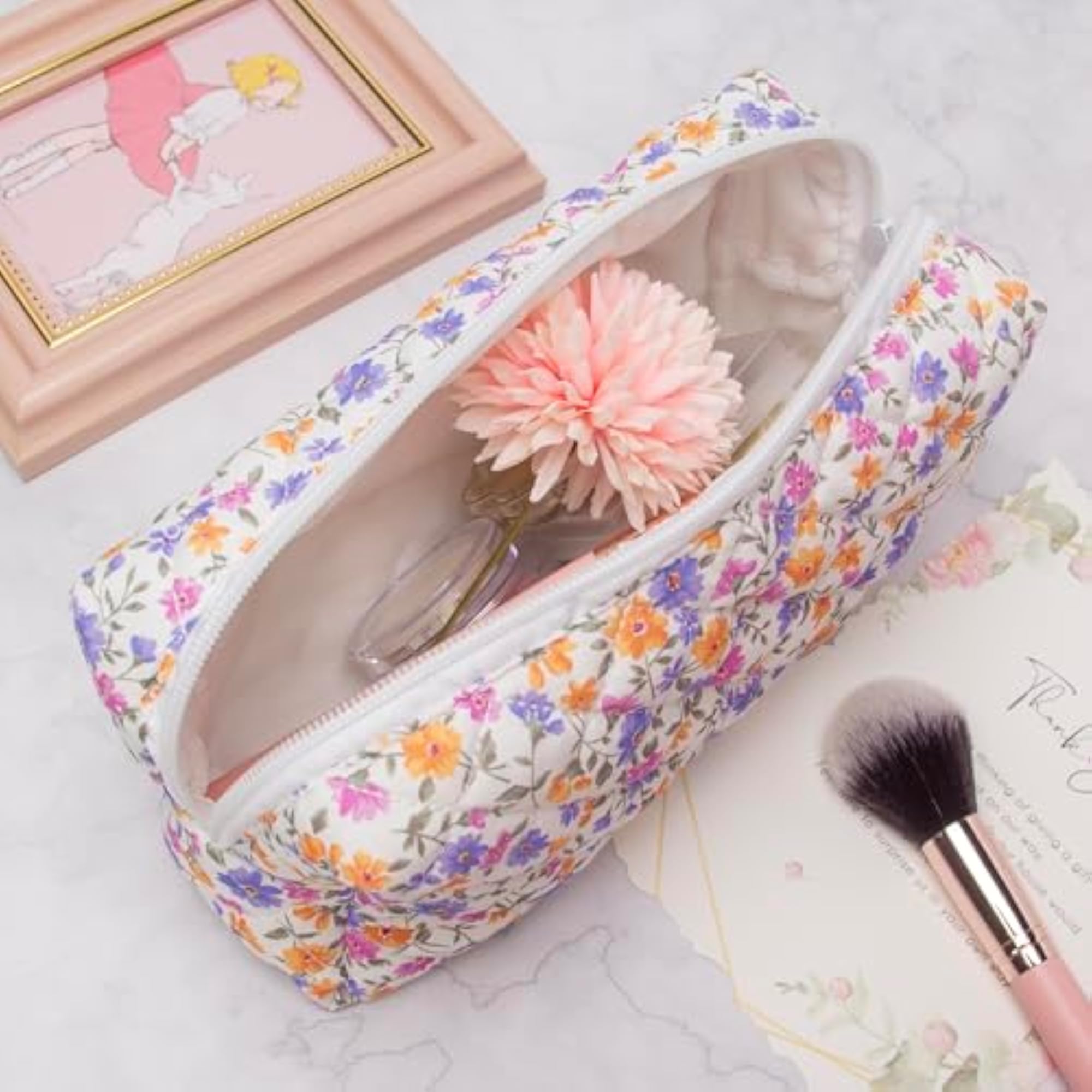 Vintage Quilted Makeup Bag Cosmetic Pouch