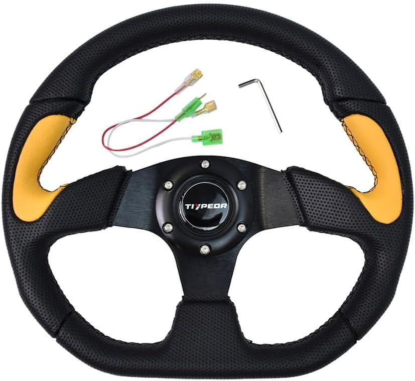 350mm D-Shaped Universal Steering Wheel Black Suede Rim, Non-Perforated Oxidized Bracket, Laser Engraved Logo