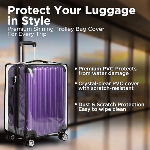 Image of WanderWraps Spendex Polyester Protective Luggage Cover | Hard Luggage Trolley Bag Cover | Washable | L - 28 inch | Transparent