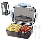 TXG Fiambreras con 3 Compartimentos y Cubiertos,1500ml, con Cuchara y Tenedor, Portátil Sellada Crisper Caja de Almuerzo,...