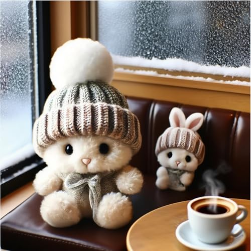 Mini Bunny Hug Cute Easter Gift,Plush Pocket Hug Rabbit With Knitted Hat and Pom Pom,Emotional Support Positive Crochet Mini Ra/bbit Doll,Sending A H/ug G/ift,B/unny Stuffed Animal Sets,Light Grey - Image 6