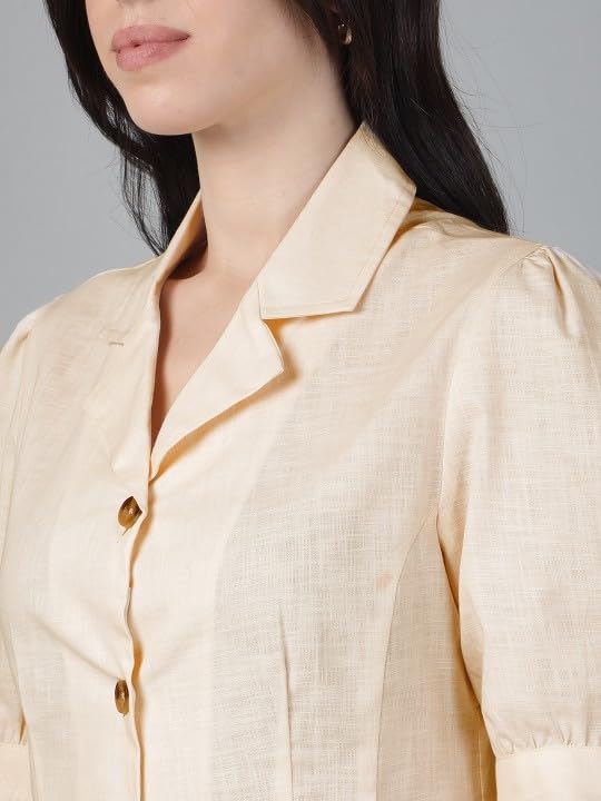 Image of Hancock Women Solid Lapel Collar Regular Fit Formal Shirt