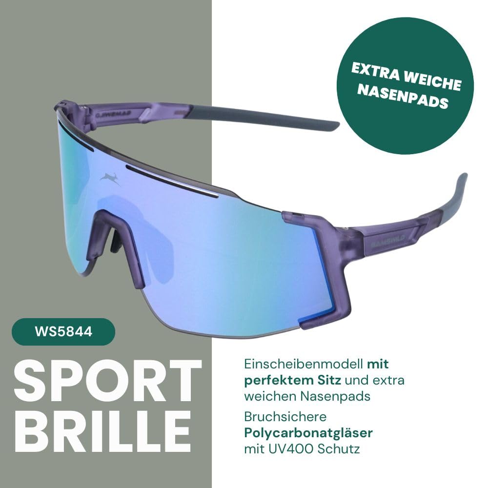 Gamswild WS5844 Fahrradbrille schwarz - Sonnenbrille - schnelle Rennradbrille - bruchsichere Polycarbonatgläser - 100% Schutz vor UV Strahlen - dank UV400 – 28g