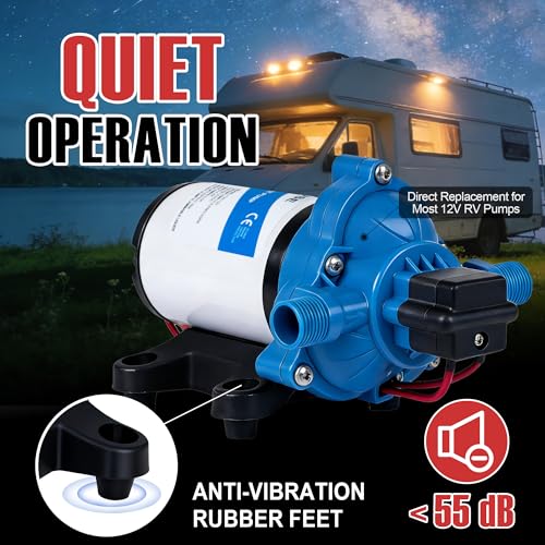 Image of DC HOUSE 33 Series 12V RV Water Pump 3.5GPM 45PSI, 3-Chamber Diaphragm Pump with Built-in Pressure Switch, Quiet Self-Priming Demand Pump for Camper, Boat, Cabin, Off-Grid System