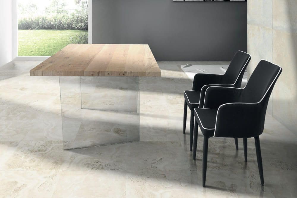 milani home - tavolo da pranzo fisso 180 x 90 cm, rovere naturale, piano impiallacciato e base in vetro